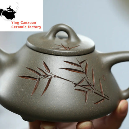 Yixing Purple Clay Teapot Raw Ore Crab Shell Green Ziye Stone Scoop Hand-lettering Painting Teapot Kung Fu Tea Set Teapot Capaci