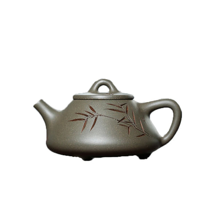 Yixing Purple Clay Teapot Raw Ore Crab Shell Green Ziye Stone Scoop Hand-lettering Painting Teapot Kung Fu Tea Set Teapot Capaci