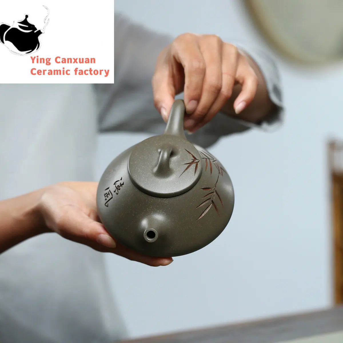 Yixing Purple Clay Teapot Raw Ore Crab Shell Green Ziye Stone Scoop Hand-lettering Painting Teapot Kung Fu Tea Set Teapot Capaci