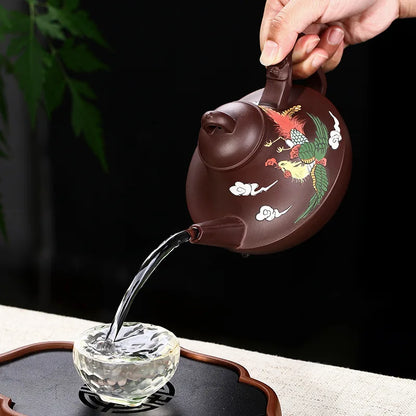 Yixing Purple Clay Teapot Raw Ore Purple Clay Handmade Phenix Dance in the Sky Teapot Tea Set Famous Household Moon Red Manufact