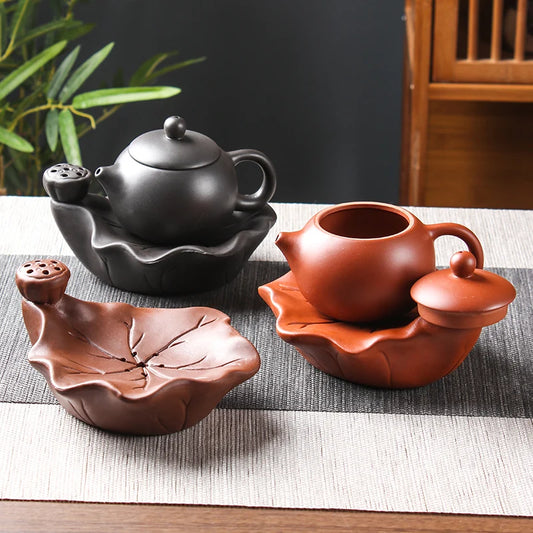 Yixing-Purple Clay Teapot Tray, Lotus Leaf, Lotus Pot Mat, Small Kungfu Tea Accessories, Pot Holder, Black, Brown, Red Saucer