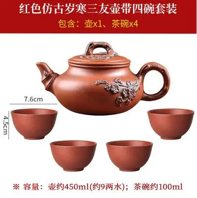 Yixing-Purple Clay Teapot and Teacup Set, Large Capacity, Clay Plum Blossom Pot, Kungfu Tea Set