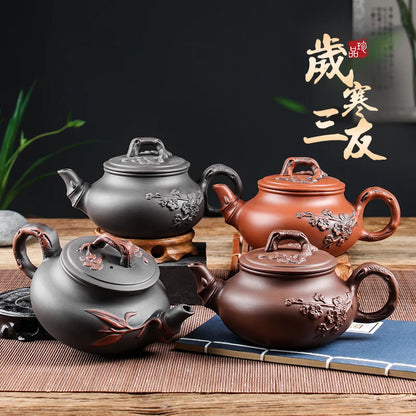 Yixing-Purple Clay Teapot and Teacup Set, Large Capacity, Clay Plum Blossom Pot, Kungfu Tea Set