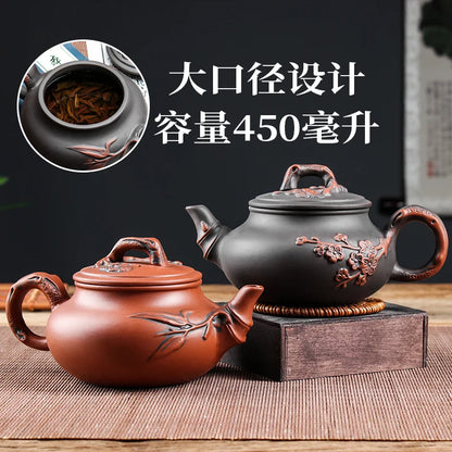 Yixing-Purple Clay Teapot and Teacup Set, Large Capacity, Clay Plum Blossom Pot, Kungfu Tea Set