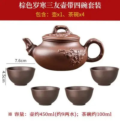 Yixing-Purple Clay Teapot and Teacup Set, Large Capacity, Clay Plum Blossom Pot, Kungfu Tea Set