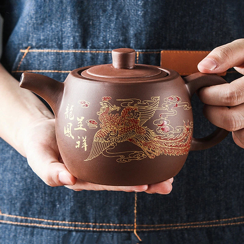 Yixing Purple Clay Teapots Large Capacity Flowers and Birds Teapot Handmade Zhu Mud Dragon Pattern Tea Infuser Chinese Tea Set