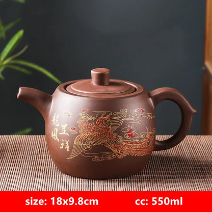 Yixing Purple Clay Teapots Large Capacity Flowers and Birds Teapot Handmade Zhu Mud Dragon Pattern Tea Infuser Chinese Tea Set