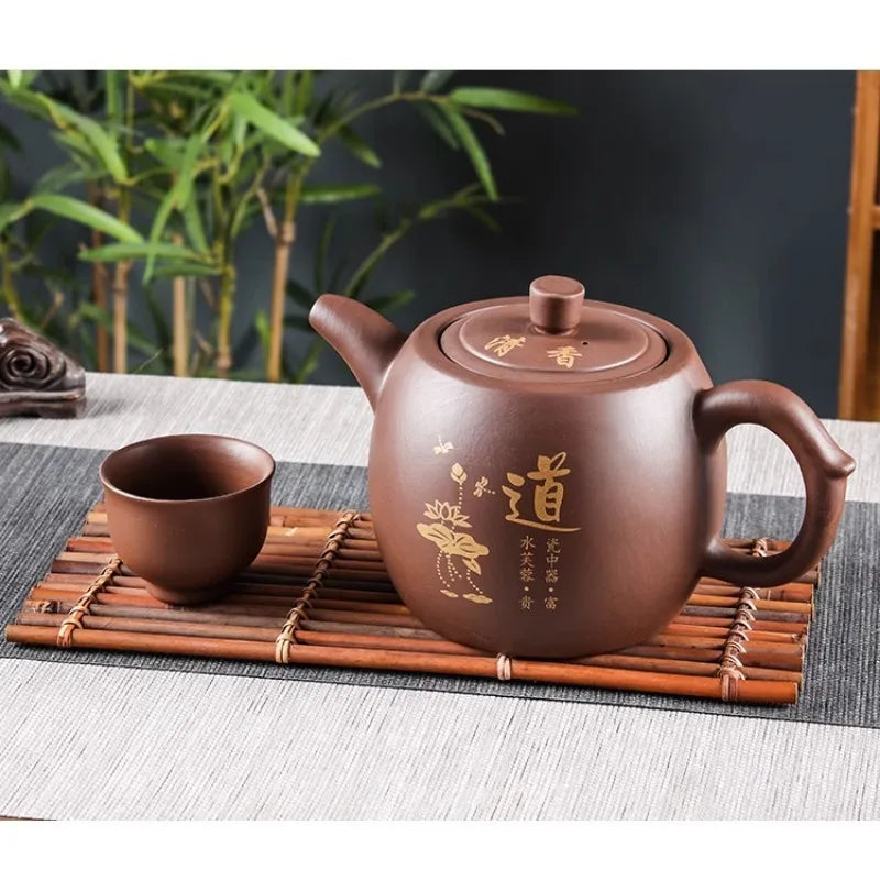 Yixing Purple Clay Teapots Large Capacity Flowers and Birds Teapot Handmade Zhu Mud Dragon Pattern Tea Infuser Chinese Tea Set