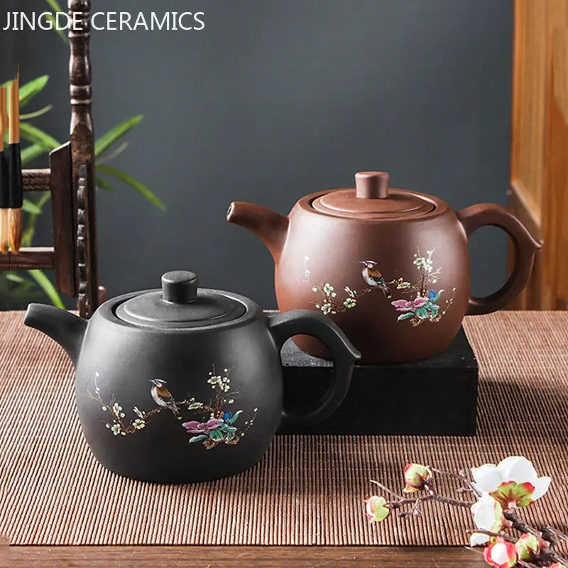 Yixing Purple Clay Teapots Large Capacity Flowers and Birds Teapot Handmade Zhu Mud Dragon Pattern Tea Infuser Chinese Tea Set