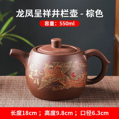 Yixing Purple Clay Teapots Large Capacity Flowers and Birds Teapot Handmade Zhu Mud Dragon Pattern Tea Infuser Chinese Tea Set