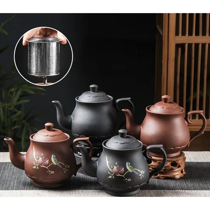 Yixing Purple Clay Teapots Large Capacity Flowers and Birds Teapot Handmade Zhu Mud Dragon Pattern Tea Infuser Chinese Tea Set