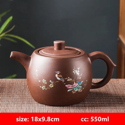 Yixing Purple Clay Teapots Large Capacity Flowers and Birds Teapot Handmade Zhu Mud Dragon Pattern Tea Infuser Chinese Tea Set