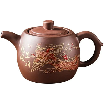 Yixing Purple Clay Teapots Large Capacity Flowers and Birds Teapot Handmade Zhu Mud Dragon Pattern Tea Infuser Chinese Tea Set