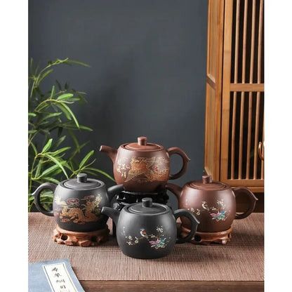 Yixing Purple Clay Teapots Large Capacity Flowers and Birds Teapot Handmade Zhu Mud Dragon Pattern Tea Infuser Chinese Tea Set