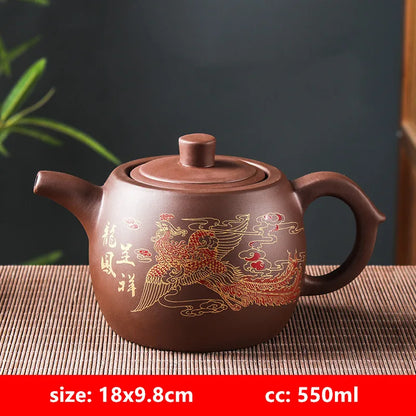 Yixing Purple Clay Teapots Large Capacity Flowers and Birds Teapot Handmade Zhu Mud Dragon Pattern Tea Infuser Chinese Tea Set