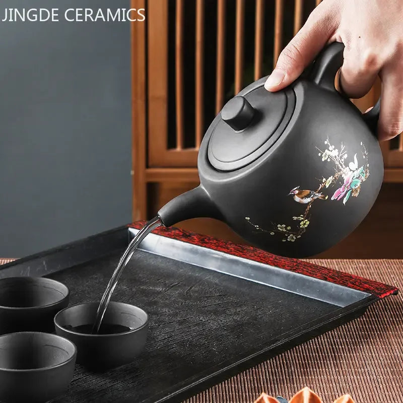 Yixing Purple Clay Teapots Large Capacity Flowers and Birds Teapot Handmade Zhu Mud Dragon Pattern Tea Infuser Chinese Tea Set