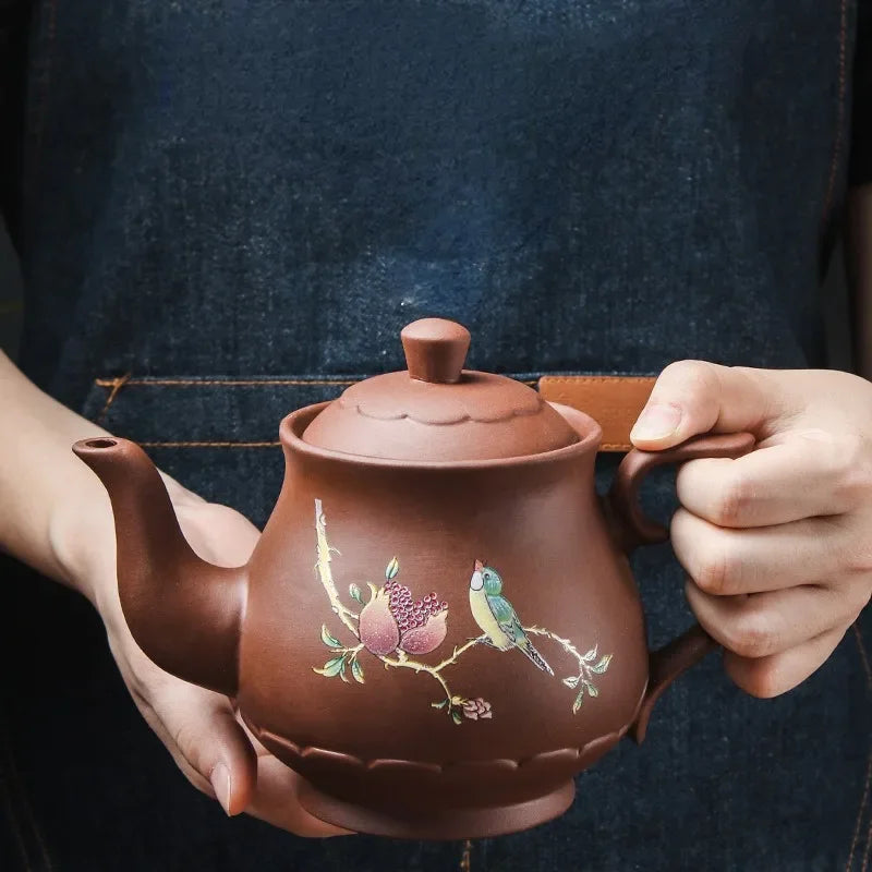 Yixing Purple Clay Teapots Large Capacity Flowers and Birds Teapot Handmade Zhu Mud Dragon Pattern Tea Infuser Chinese Tea Set