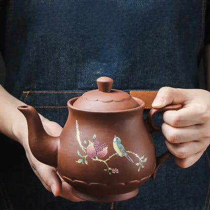 Yixing Purple Clay Teapots Large Capacity Flowers and Birds Teapot Handmade Zhu Mud Dragon Pattern Tea Infuser Chinese Tea Set