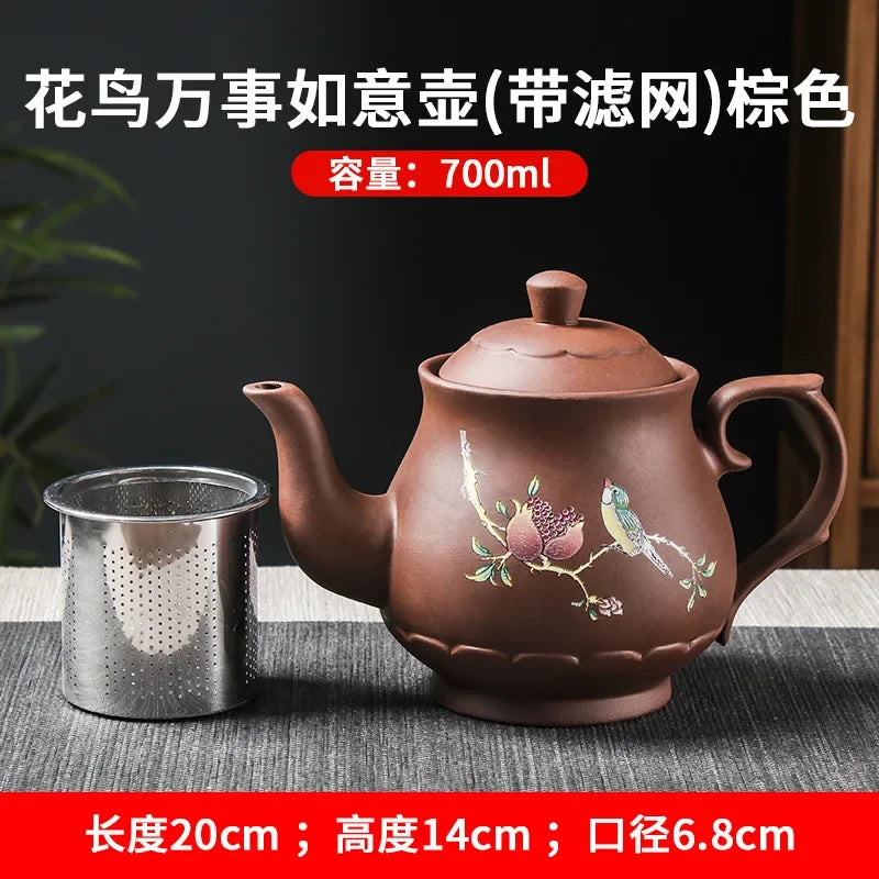 Yixing Purple Clay Teapots Large Capacity Flowers and Birds Teapot Handmade Zhu Mud Dragon Pattern Tea Infuser Chinese Tea Set