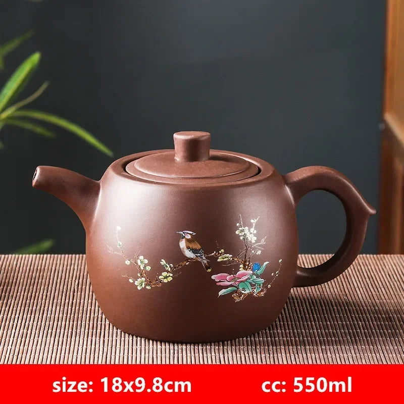 Yixing Purple Clay Teapots Large Capacity Flowers and Birds Teapot Handmade Zhu Mud Dragon Pattern Tea Infuser Chinese Tea Set