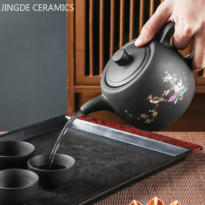 Yixing Purple Clay Teapots Large Capacity Flowers and Birds Teapot Handmade Zhu Mud Dragon Pattern Tea Infuser Chinese Tea Set