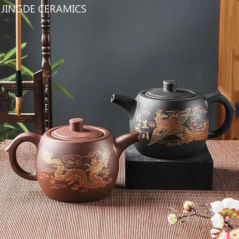 Yixing Purple Clay Teapots Large Capacity Flowers and Birds Teapot Handmade Zhu Mud Dragon Pattern Tea Infuser Chinese Tea Set