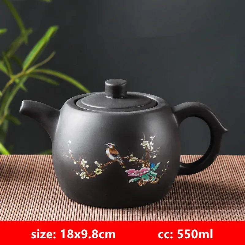 Yixing Purple Clay Teapots Large Capacity Flowers and Birds Teapot Handmade Zhu Mud Dragon Pattern Tea Infuser Chinese Tea Set