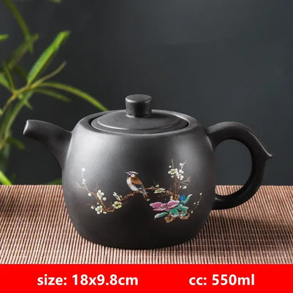 Yixing Purple Clay Teapots Large Capacity Flowers and Birds Teapot Handmade Zhu Mud Dragon Pattern Tea Infuser Chinese Tea Set