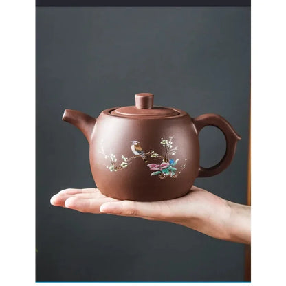 Yixing Purple Clay Teapots Large Capacity Flowers and Birds Teapot Handmade Zhu Mud Dragon Pattern Tea Infuser Chinese Tea Set