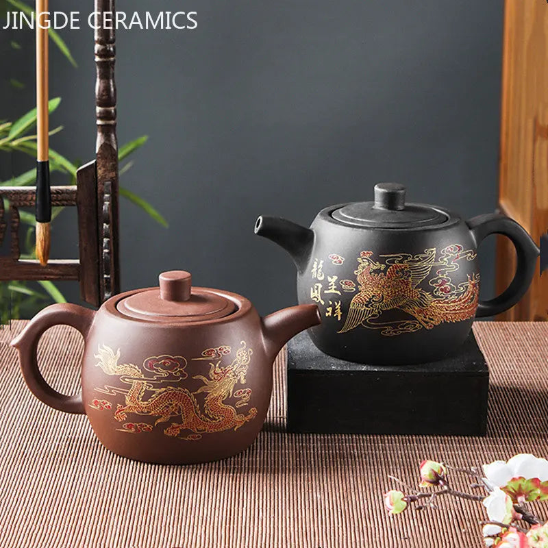 Yixing Purple Clay Teapots Large Capacity Flowers and Birds Teapot Handmade Zhu Mud Dragon Pattern Tea Infuser Chinese Tea Set