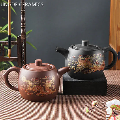 Yixing Purple Clay Teapots Large Capacity Flowers and Birds Teapot Handmade Zhu Mud Dragon Pattern Tea Infuser Chinese Tea Set
