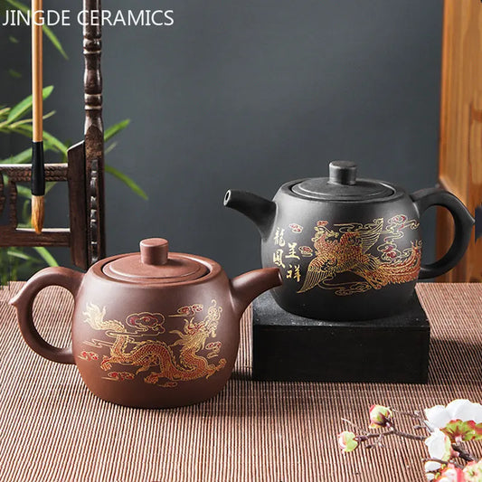 Yixing Purple Clay Teapots Large Capacity Flowers and Birds Teapot Handmade Zhu Mud Dragon Pattern Tea Infuser Chinese Tea Set