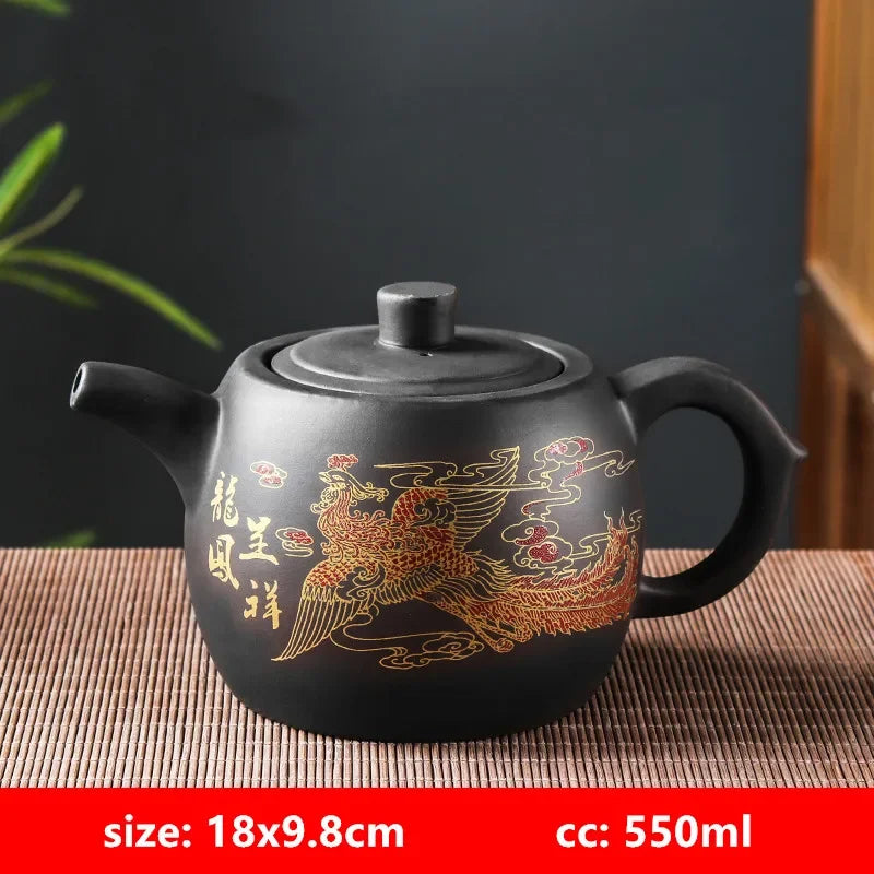 Yixing Purple Clay Teapots Large Capacity Flowers and Birds Teapot Handmade Zhu Mud Dragon Pattern Tea Infuser Chinese Tea Set