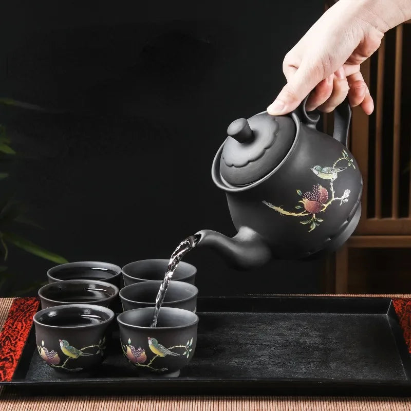 Yixing Purple Clay Teapots Large Capacity Flowers and Birds Teapot Handmade Zhu Mud Dragon Pattern Tea Infuser Chinese Tea Set