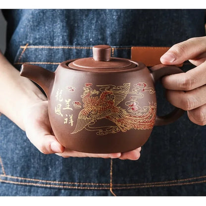 Yixing Purple Clay Teapots Large Capacity Flowers and Birds Teapot Handmade Zhu Mud Dragon Pattern Tea Infuser Chinese Tea Set