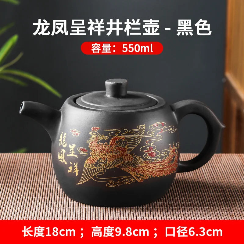 Yixing Purple Clay Teapots Large Capacity Flowers and Birds Teapot Handmade Zhu Mud Dragon Pattern Tea Infuser Chinese Tea Set