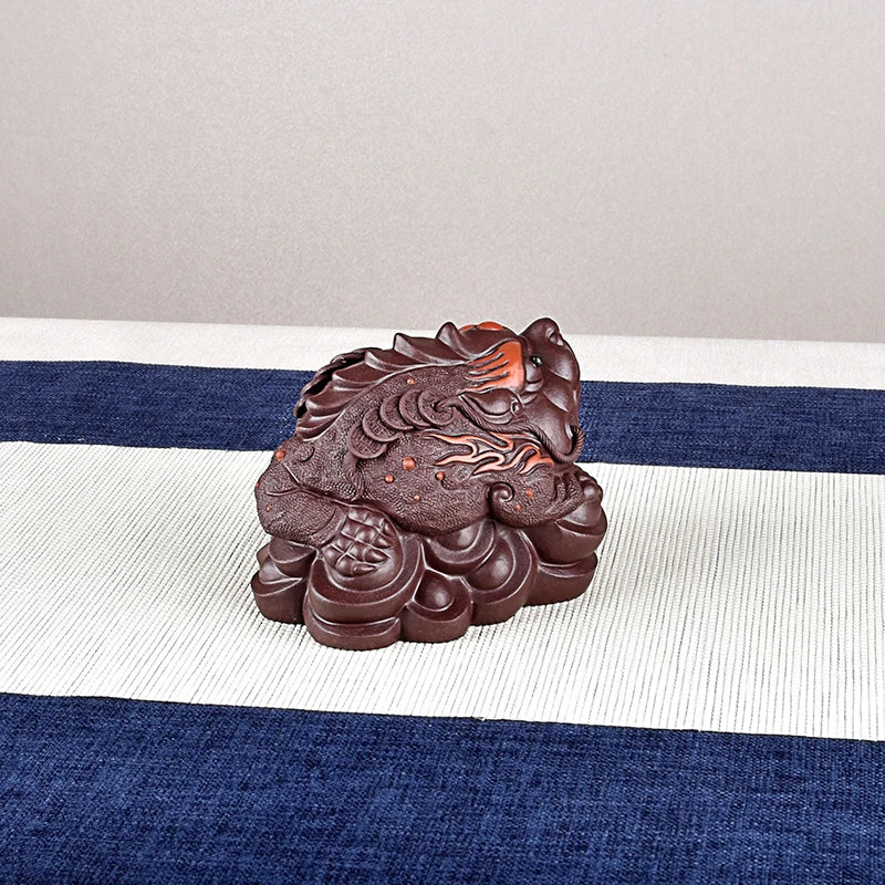 Yixing Purple Sand Boutique Golden Toad Tea Ornaments Tea Set Raw Ore Handmade Supportable Large Ornaments Three-Legged Toad
