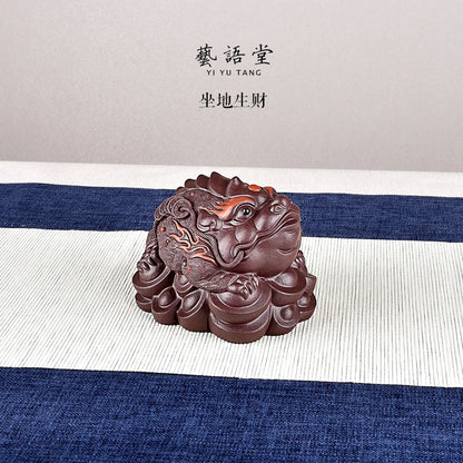 Yixing Purple Sand Boutique Golden Toad Tea Ornaments Tea Set Raw Ore Handmade Supportable Large Ornaments Three-Legged Toad