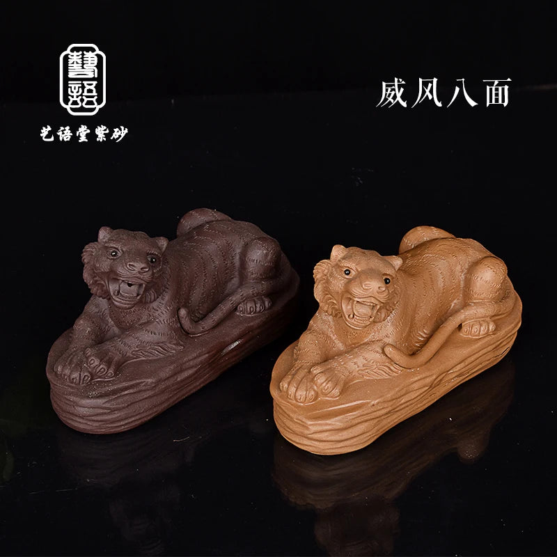 Yixing Purple Sand Boutique Handmade Tiger Tea Ornaments Decoration Supportable Stone Tiger Surface Eight Square Chinese Zodiac