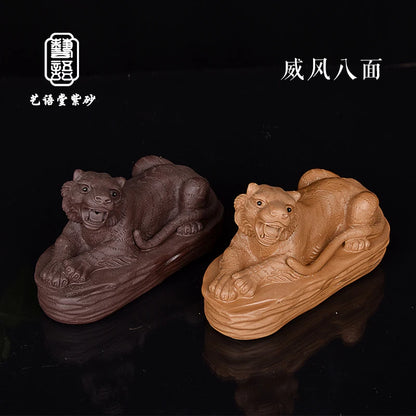 Yixing Purple Sand Boutique Handmade Tiger Tea Ornaments Decoration Supportable Stone Tiger Surface Eight Square Chinese Zodiac