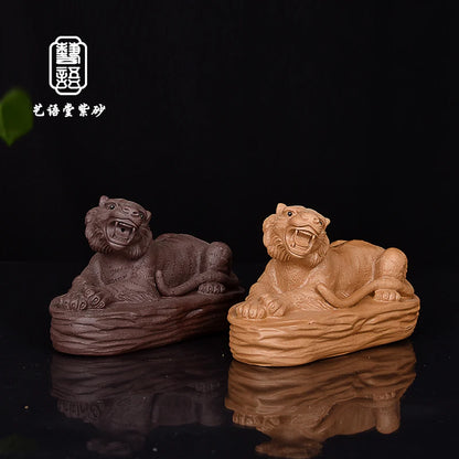 Yixing Purple Sand Boutique Handmade Tiger Tea Ornaments Decoration Supportable Stone Tiger Surface Eight Square Chinese Zodiac