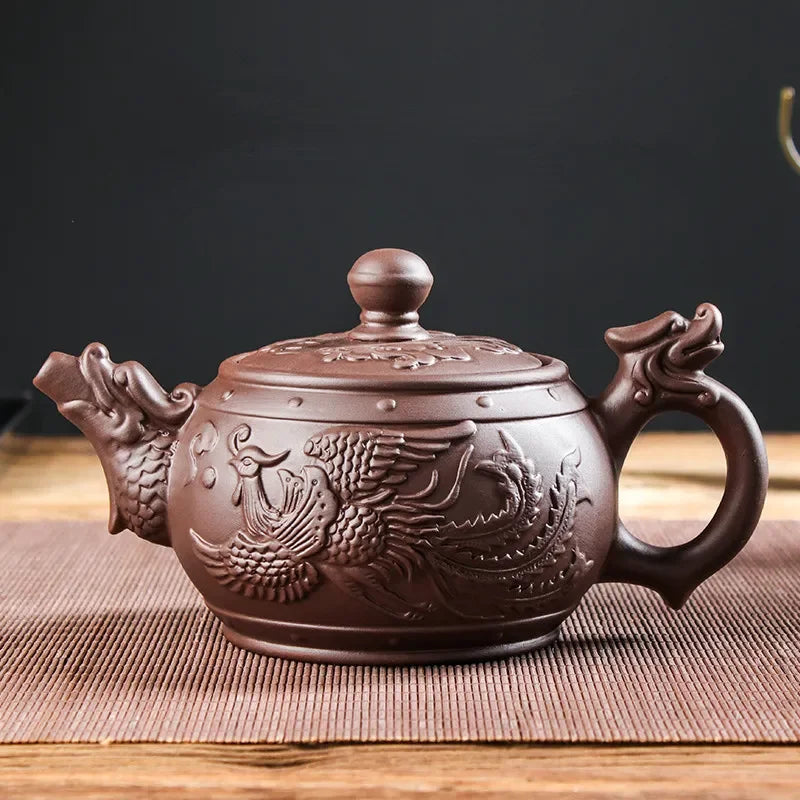 Yixing-Purple Sand Ceramic Teapot, Large Capacity, Pure Handmade, Plum Blossom, Dragon Phoenix, Household, Kungfu Tea Set