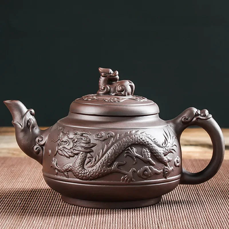 Yixing-Purple Sand Ceramic Teapot, Large Capacity, Pure Handmade, Plum Blossom, Dragon Phoenix, Household, Kungfu Tea Set