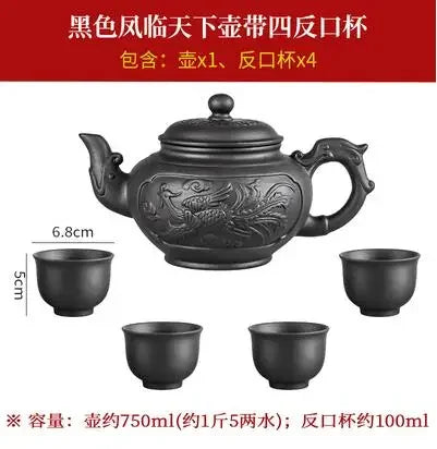 Yixing-Purple Sand Ceramic Teapot, Large Capacity, Pure Handmade, Plum Blossom, Dragon Phoenix, Household, Kungfu Tea Set