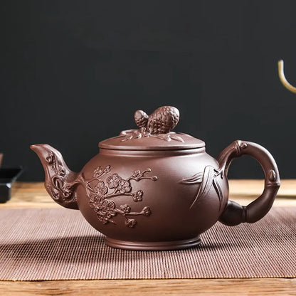 Yixing-Purple Sand Ceramic Teapot, Large Capacity, Pure Handmade, Plum Blossom, Dragon Phoenix, Household, Kungfu Tea Set