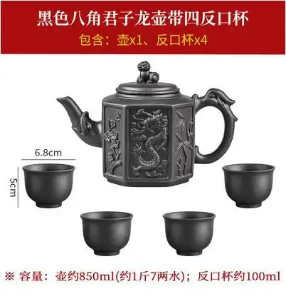 Yixing-Purple Sand Ceramic Teapot, Large Capacity, Pure Handmade, Plum Blossom, Dragon Phoenix, Household, Kungfu Tea Set