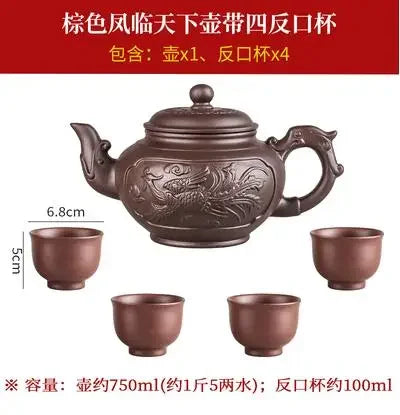 Yixing-Purple Sand Ceramic Teapot, Large Capacity, Pure Handmade, Plum Blossom, Dragon Phoenix, Household, Kungfu Tea Set