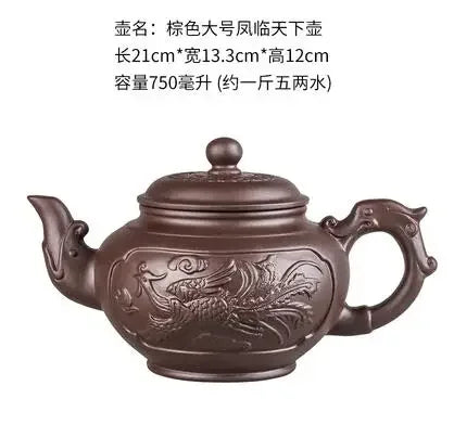 Yixing-Purple Sand Ceramic Teapot, Large Capacity, Pure Handmade, Plum Blossom, Dragon Phoenix, Household, Kungfu Tea Set