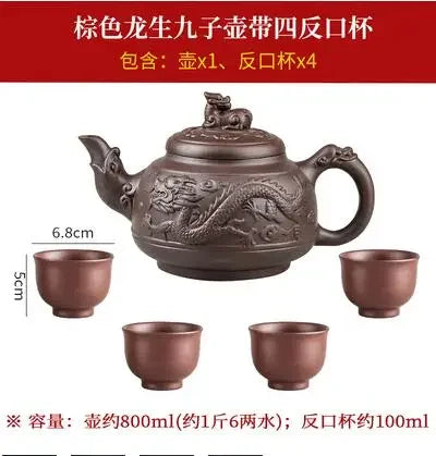 Yixing-Purple Sand Ceramic Teapot, Large Capacity, Pure Handmade, Plum Blossom, Dragon Phoenix, Household, Kungfu Tea Set