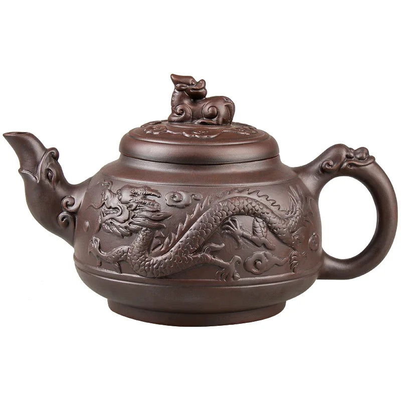 Yixing-Purple Sand Ceramic Teapot, Large Capacity, Pure Handmade, Plum Blossom, Dragon Phoenix, Household, Kungfu Tea Set